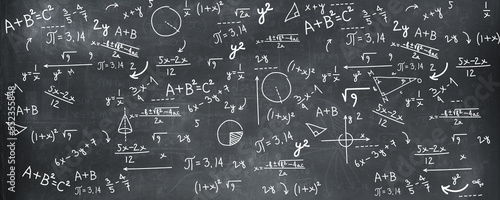 mathematical calculation on blackboard - Banner design photo