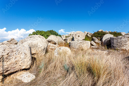 Stones of a ruined Greek temple in Selinunte, Sicily, Italy, Europe © jeeweevh