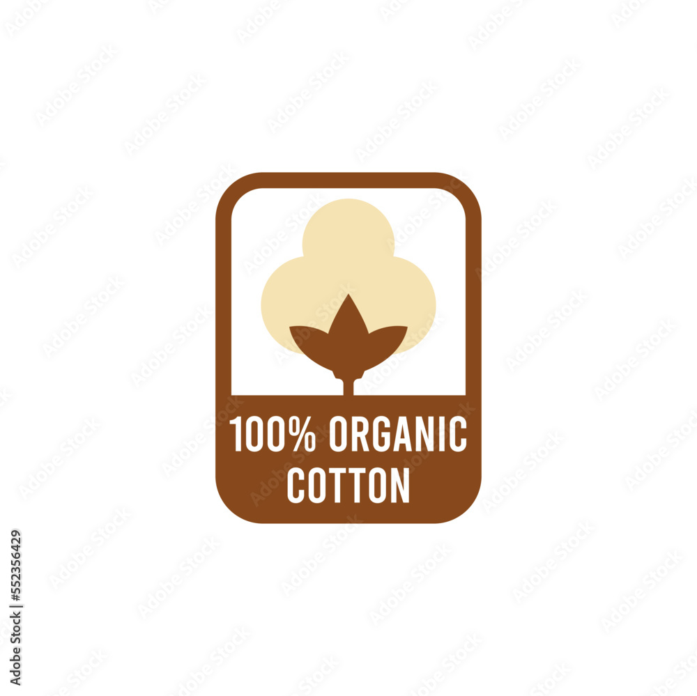 Cotton icon, fabric logo organic natural 100 percent cotton, vector quality certificate and clothes label Cotton icon, fabric logo organic natural 100 percent cotton, vector quality certificate and clothes label