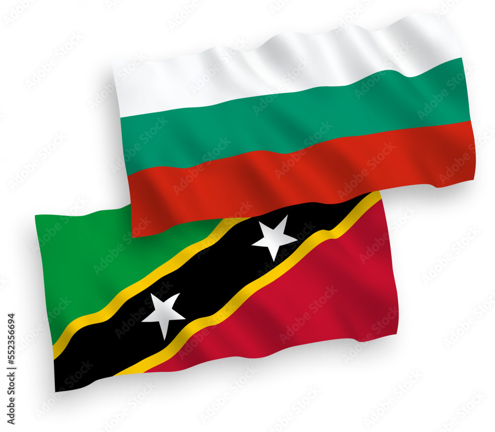 Fototapeta premium Flags of Federation of Saint Christopher and Nevis and Bulgaria on a white background