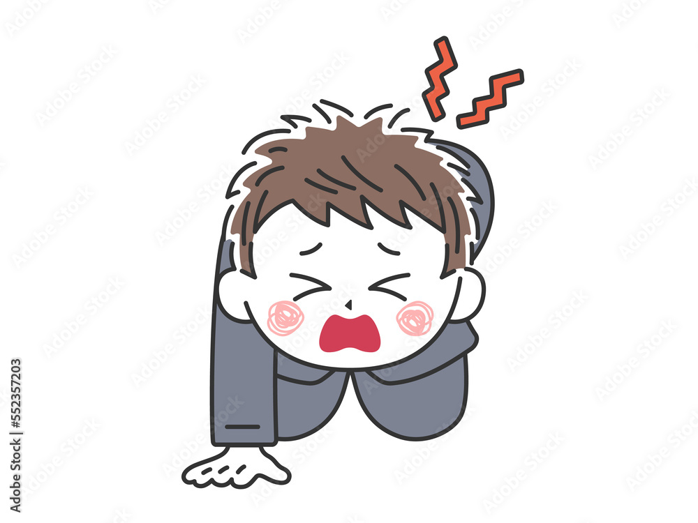 腰痛で立ち上がれない、若いビジネスマンのイラスト