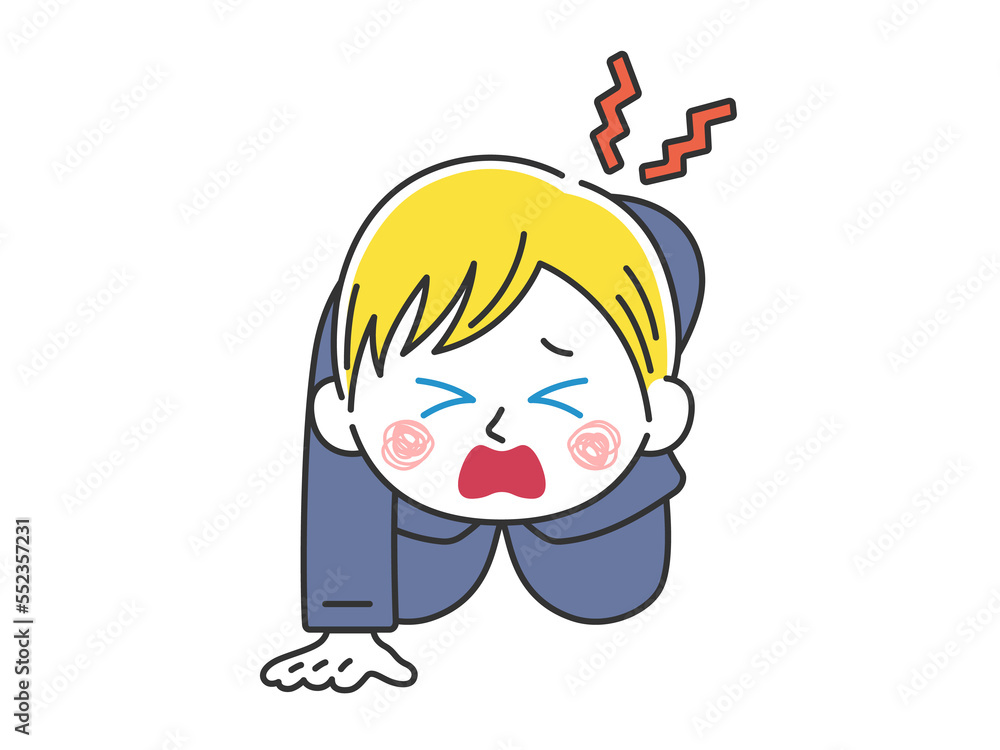 腰痛で立ち上がれない、白人ビジネスマンのイラスト