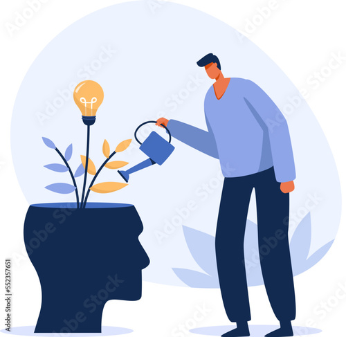 Relax by watering the plants. Mental health. illustration