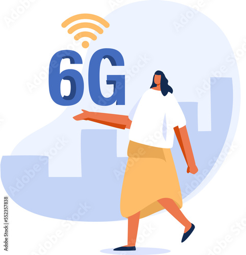 Young people carrying heavy 6g symbol. High speed internet network signal. png illustration