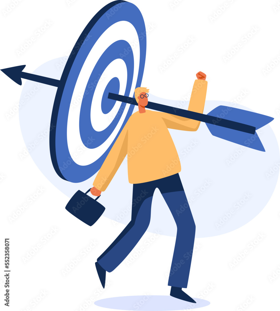 Achieving financial or business goals. goal and resolution to aim for success. Business character with arrow target. png illustration Achieving financial or business goals. goal and resolution to aim for success. Business character with arrow target. png illustration