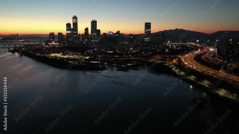 Aerial view of Seoul city,South Korean, Han River in the morning. Aerial view of Seoul city,South Korean, Han River in the morning.