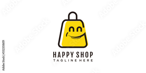 Shopping logo with smile concept design icon premium vector