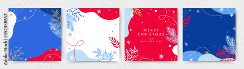Winter holidays square template. Minimal backgrounds. Christmas frame for social media post. Vector illustration for greeting card, poster, mobile apps, banner and online advertisingn