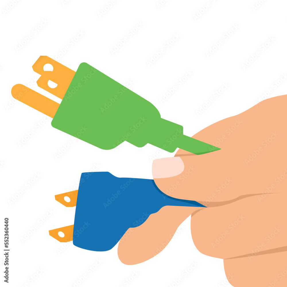 hand holding electrical plug vector.