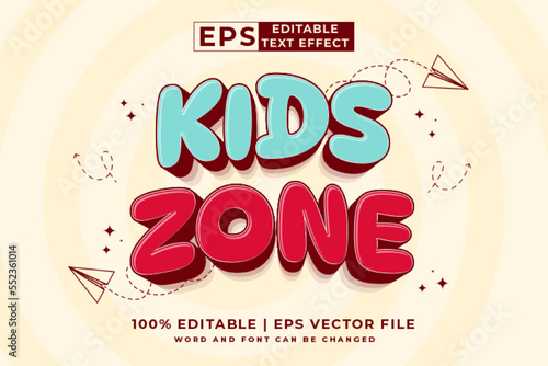 Editable text effect Kids Zone 3d Cartoon cute style premium vector