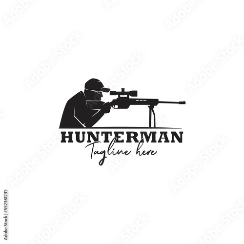 Hunter man logo design .Vector illustration