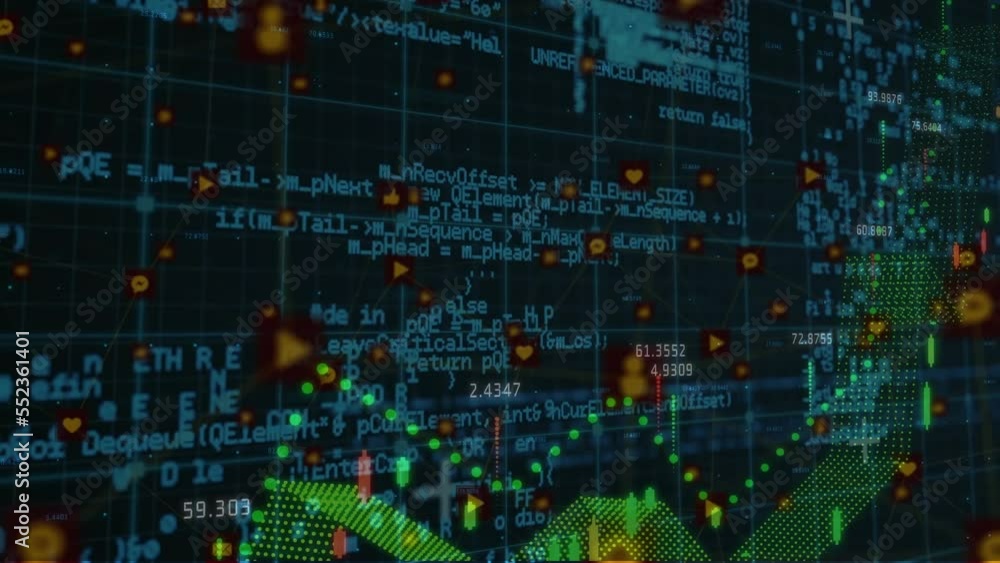 Animation of data processing over media icons Animation of data processing over media icons