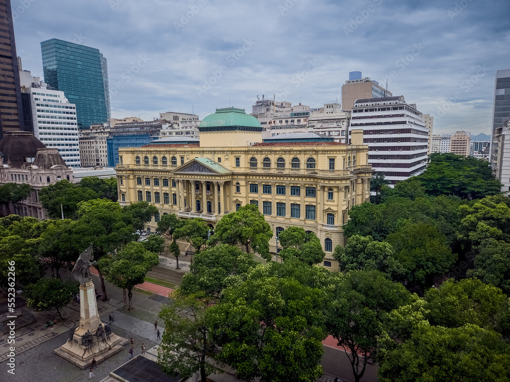 Aerial view of the Brazilian National Library, Cinelândia square, downtown Rio de Janeiro.