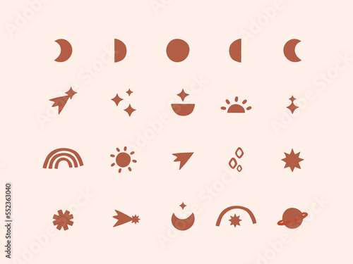 Astrologie pictogrammes vecteur dessin astro horoscope lune étoile comète soleil pleine lune voyance ciel astral guidance astrologique signe , vectoriel 