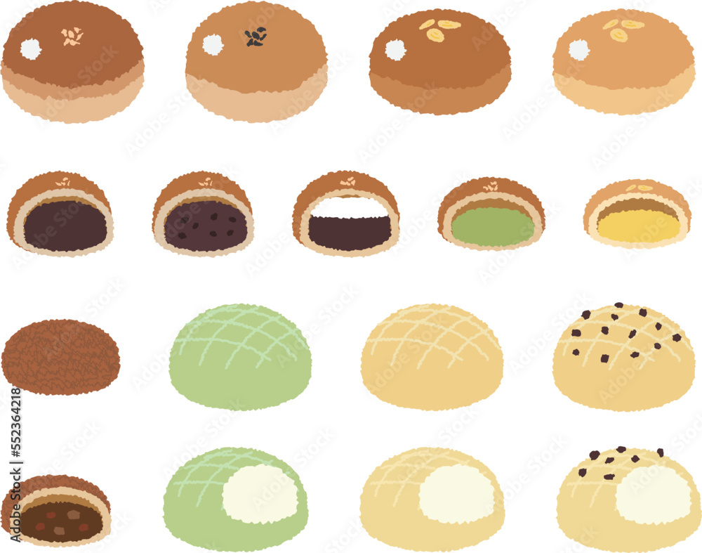 A popular bread in Japan. An assortment of vector data. A popular bread in Japan. An assortment of vector data.