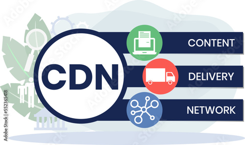 CDN - Content Delivery Network acronym, business concept. word lettering typography design illustration with line icons