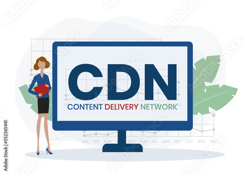 CDN - Content Delivery Network acronym, business concept. word lettering typography design illustration with line icons