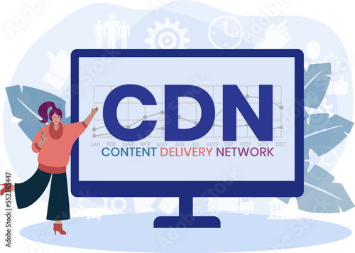 CDN - Content Delivery Network acronym, business concept. word lettering typography design illustration with line icons