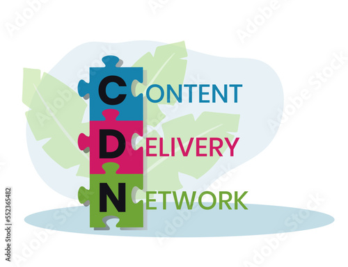 CDN - Content Delivery Network acronym, business concept. word lettering typography design illustration with line icons