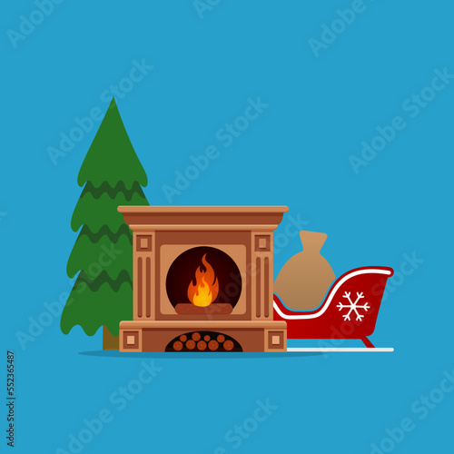fireplace icon, concept of Christmas, gift, vector illustration