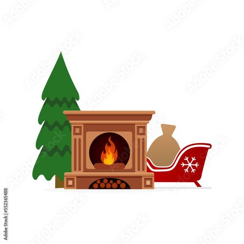 fireplace icon, concept of Christmas, gift, vector illustration