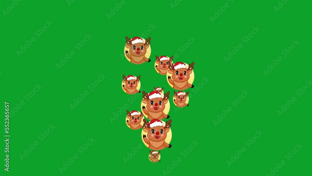Animated video reindeer floating up isolated on green background. Animated video reindeer floating up isolated on green background.
