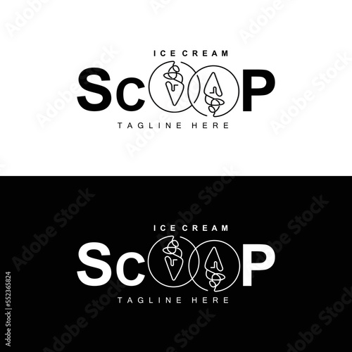Ice Cream Gelato Logo Design, Sweet Soft Cold Food, Vector Brand Company Products