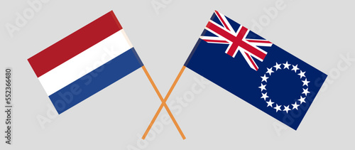 Crossed flags of the Netherlands and Cook Islands. Official colors. Correct proportion
