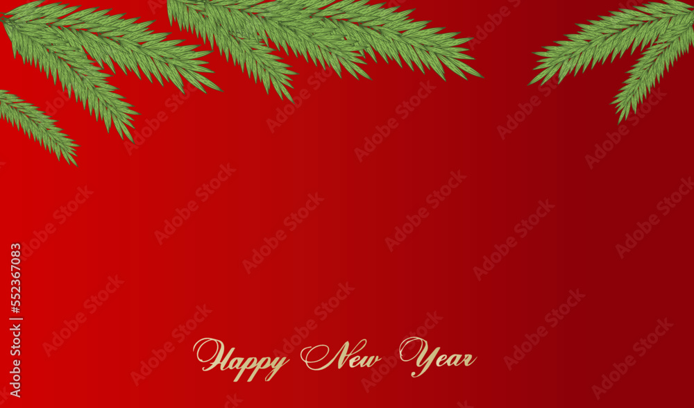 Fototapeta premium Christmas New Year card, festive background with fir branches and text. For holiday greetings