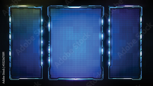 abstract futuristic background of blue glowing technology sci fi frame hud ui