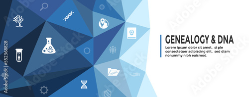 Ancestry or Genealogy Icon Set w Family Tree Album Web Header Banner
