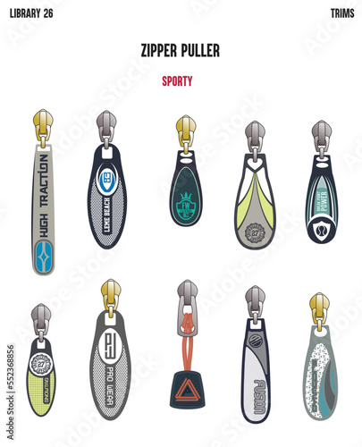 SPORTY ZIPPER SLIDER AND PULLERS FOR MEN AND WOMEN IN VECTOR