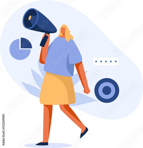 Business target group. Growing customer base with successful marketing magnet, target, megaphone. illustration