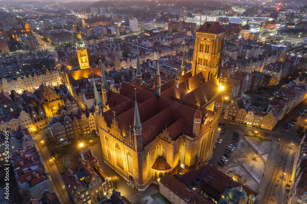 Church mariacki on Gdansk aerial view