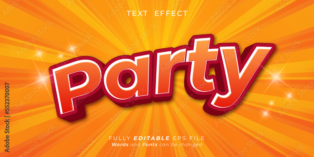 Editable text party design with 3d effect style concept