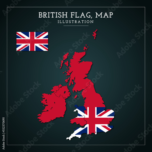 British Flag, Map Vector Illustration