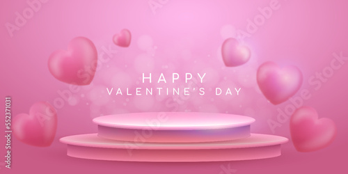 Realistic banner valentine's day sale with podium for product space © GatotkacaArt