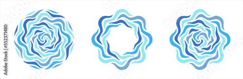 Sea waves round radial backgrounds set, collection. Water decorations. Circle shape aquatic mandala, radial pattern, maritime text frame template. Hand drawn doodle wavy, undulating lines, stripes.