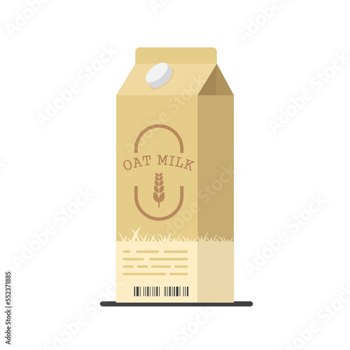 Oat milk in carton box isolated on background 
