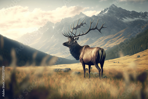 Amazing picture of an elk in the wild. Generative AI photo