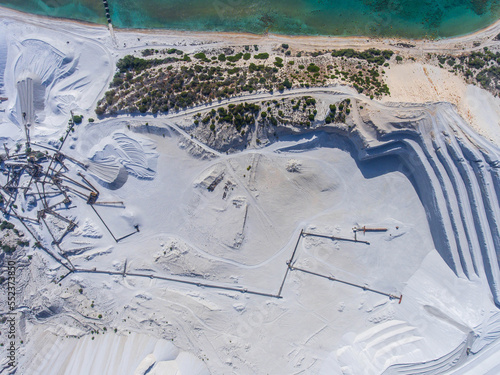 Drone view of an industrial quarry on the island.