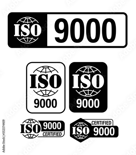 certified iso 9000, quality management system certified vector icon set. 