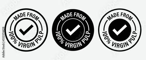 'made from 100% virgin pulp vector icon set with tick mark', black in color