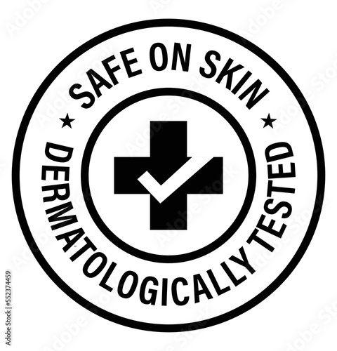 safe on skin, dermatologically tested  vector icon with cross and tick mark photo