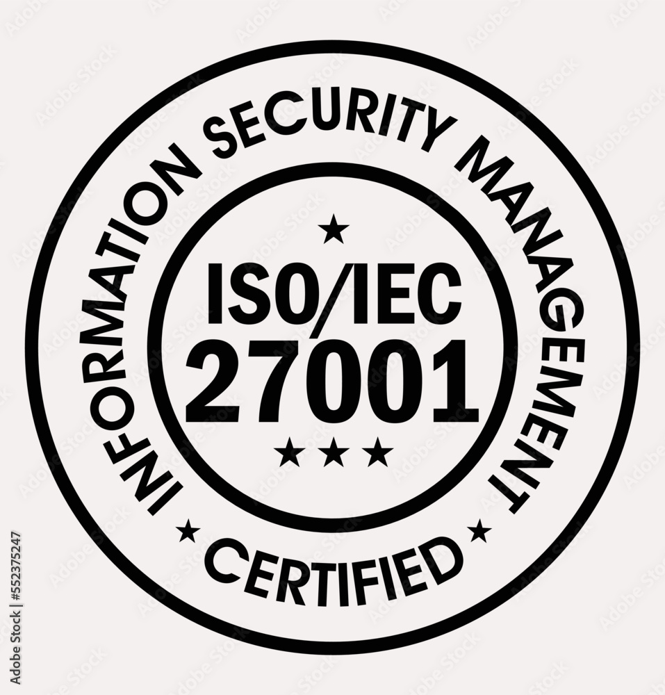 ISO certified, information security management certified vector icon, black in color