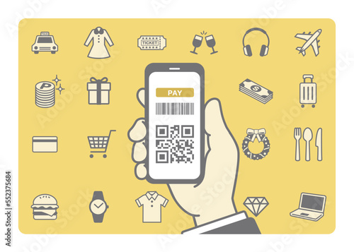 QR code smartphone payment, vector illustration