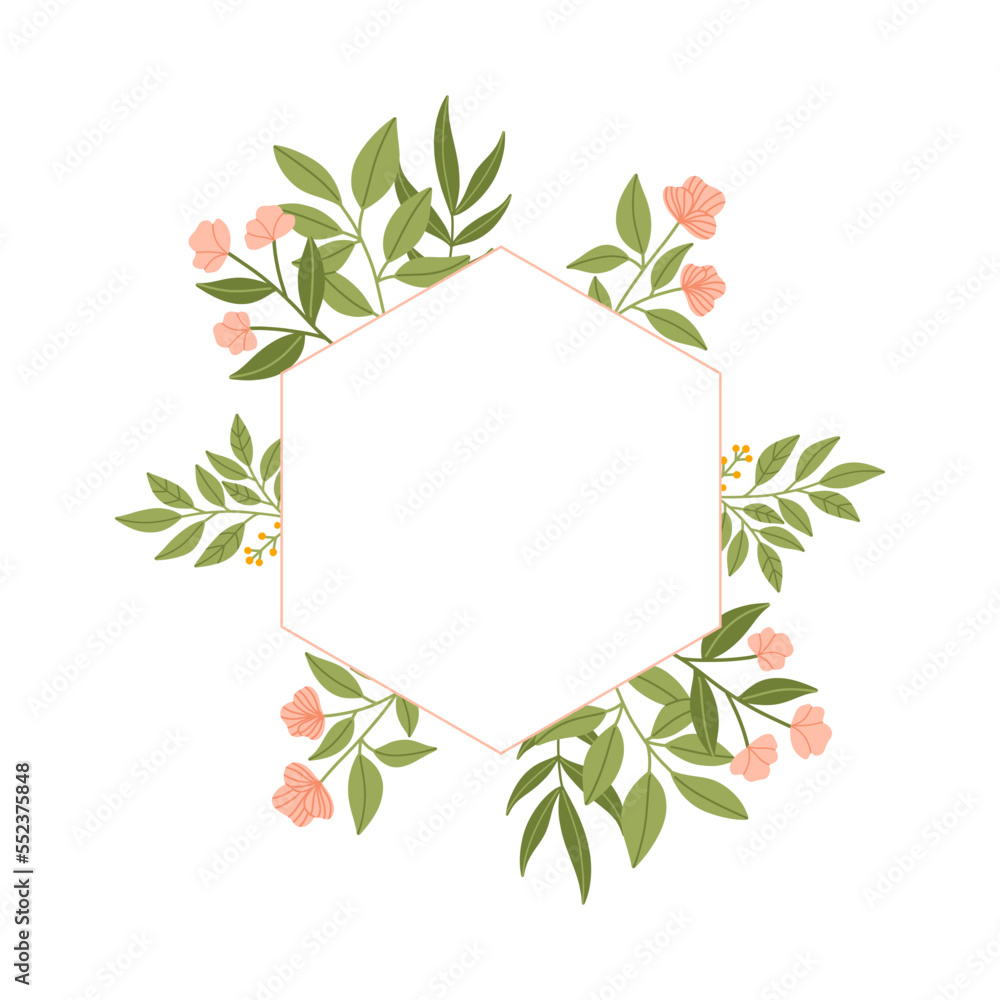 Naklejka premium Floral frame. Botanical wreath with space for text.Floral botanical flower.Frame for wedding invitations, save the date or greeting cards.