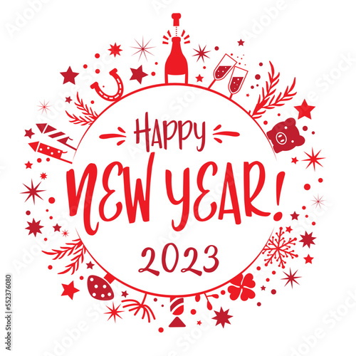 New Year greetings 2023 red - Happy New Year Vector Illustration