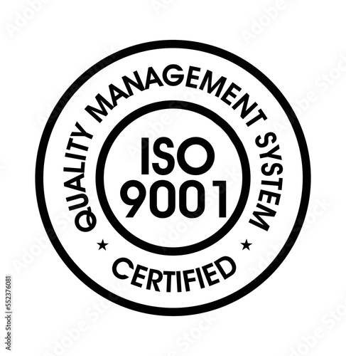 'ISO 9001 CERTIFIED' VECTOR ICON. QUALITY MANAGEMENT SYSTEM ABSTRACT 
