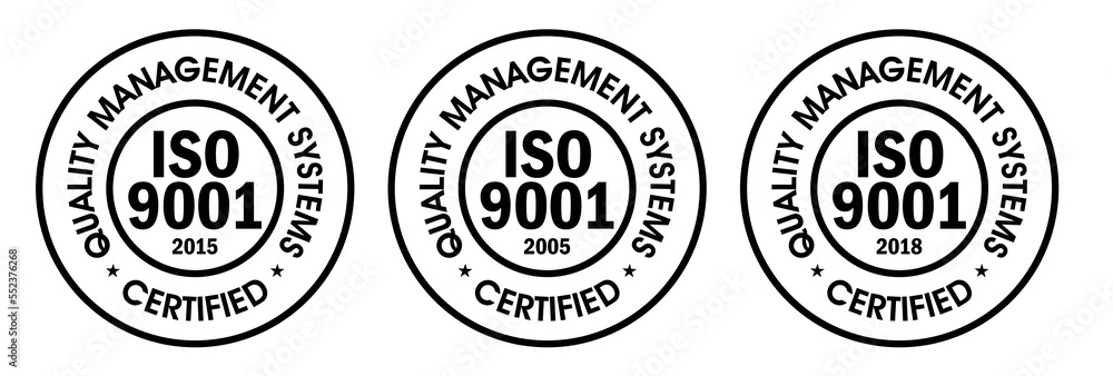 quality management system certified, ISO 9001 vector icon